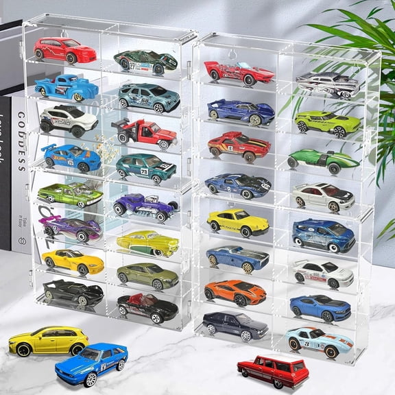 1/64 Scale Wheels Toy Car Display Case Holds 32 Toy Cars Storage Organizer, Dustproof, Clear Toy Car Display Box 6.5 X 7.5 X 1.6 inches 4pcs