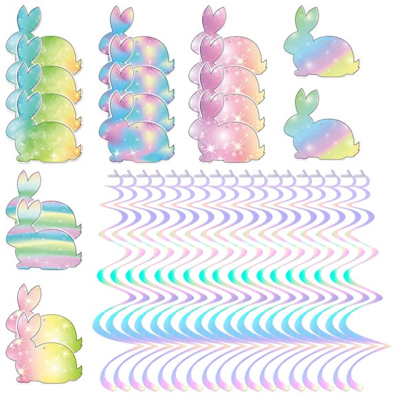 32 Pcs Easter Bunny Swirl Ceiling Decorations Set, Colorful Rabbit Hanging Ornaments, Shiny Laser Spring Party Decor, Cute Easter Decorations for Holiday Home Decor