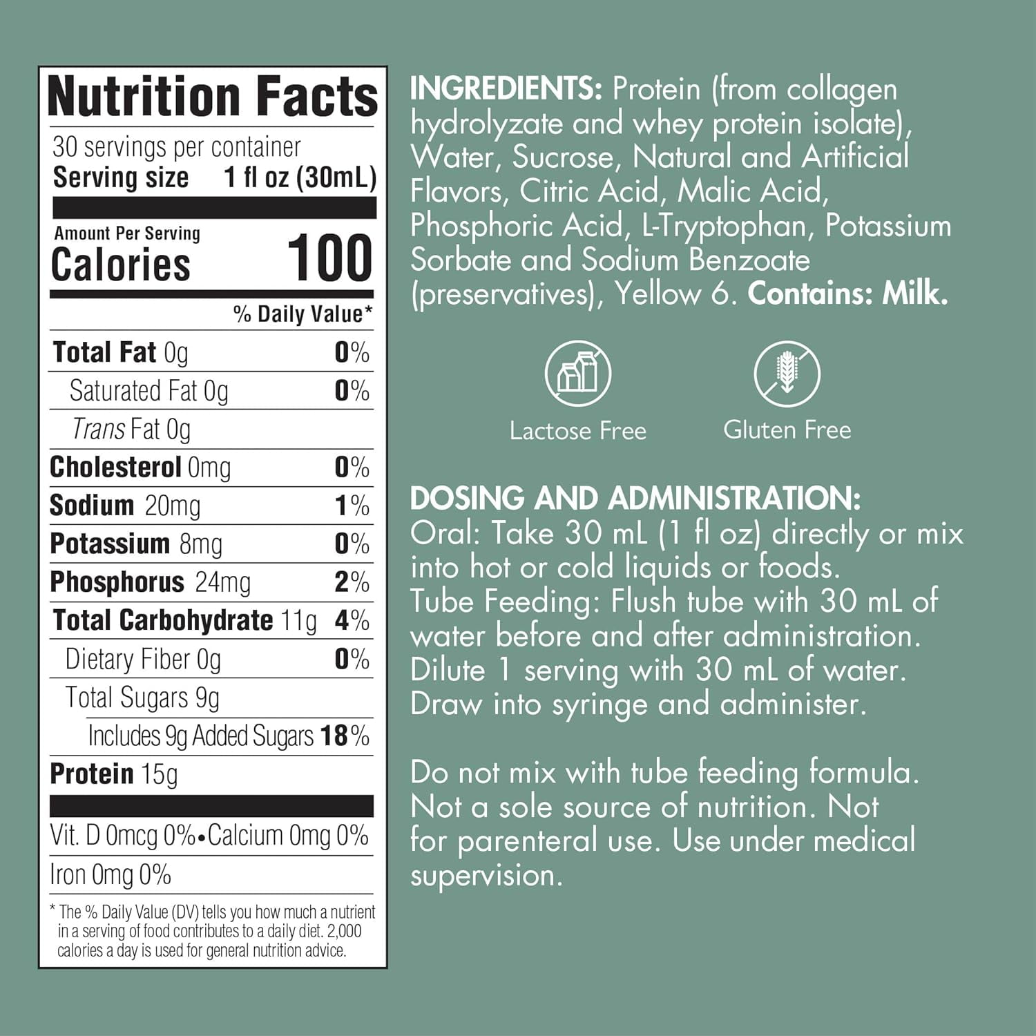 Medtrition Liquid Collagen peptides Type I, III 15 Grams Protein per oz. | Plus Orange Crème Bottles 4 pack