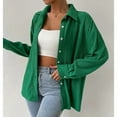 thumbnail image 4 of Ladies Fashion Button up Shirts Classic Solid Color Lapel Casual Long Sleeve Pleated Tee Matching Lightweight Blouse(Green,S), 4 of 5