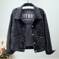 thumbnail image 4 of Women Jacket Turn-down Collar Long Sleeve Single-breasted Solid Color Buttons Embroidery Pockets Short Type Denim Hip Hop Streetwear Lady Coat, 4 of 7