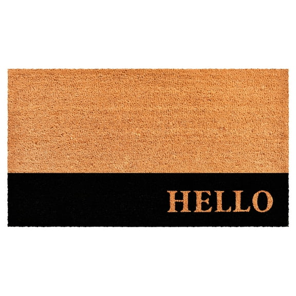 Hello Black Stripe Doormat, 3' x 6'