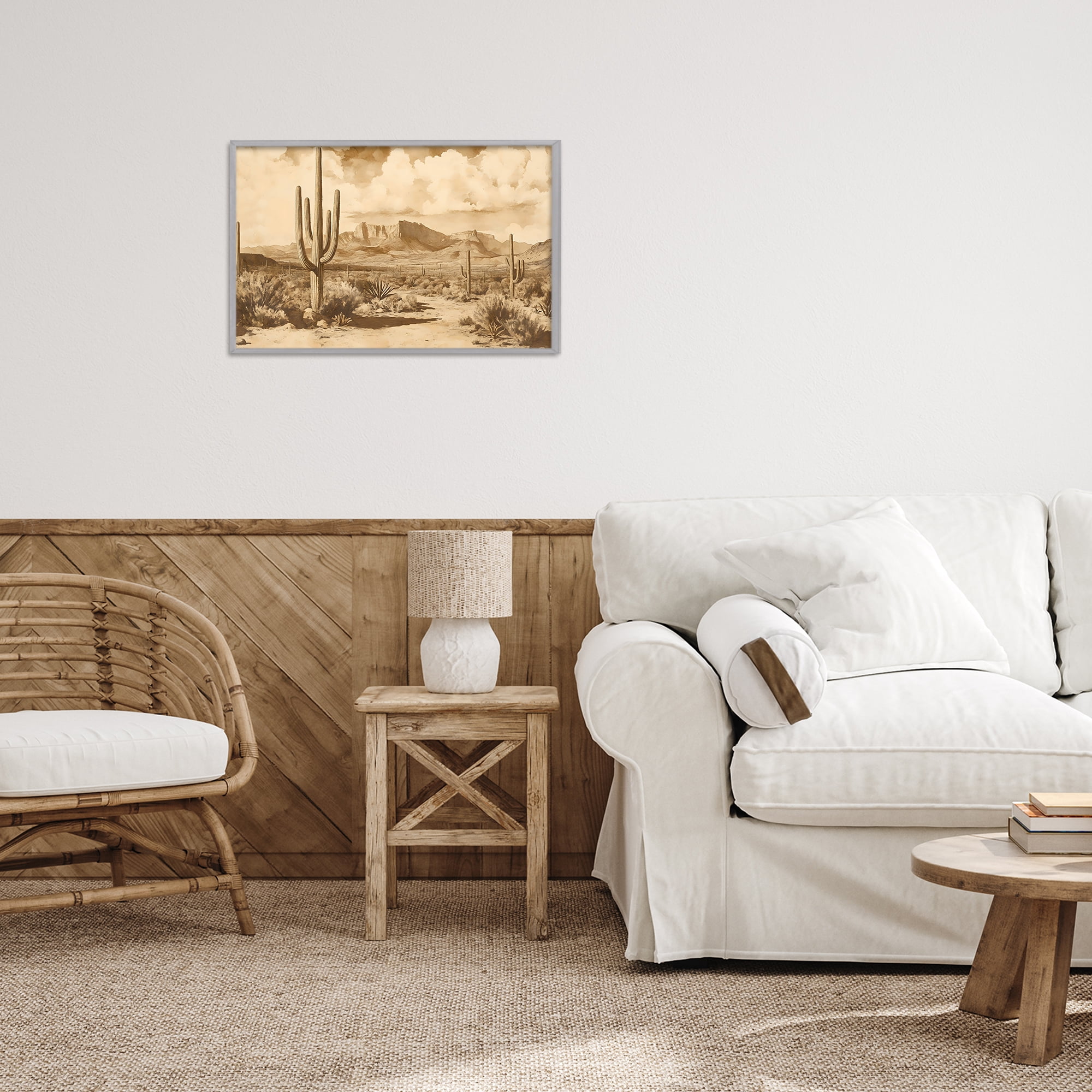Stupell Industries Vintage Desert Peaks with Saguaro Gray Framed Giclee Art, design by Franklyn Gregory
