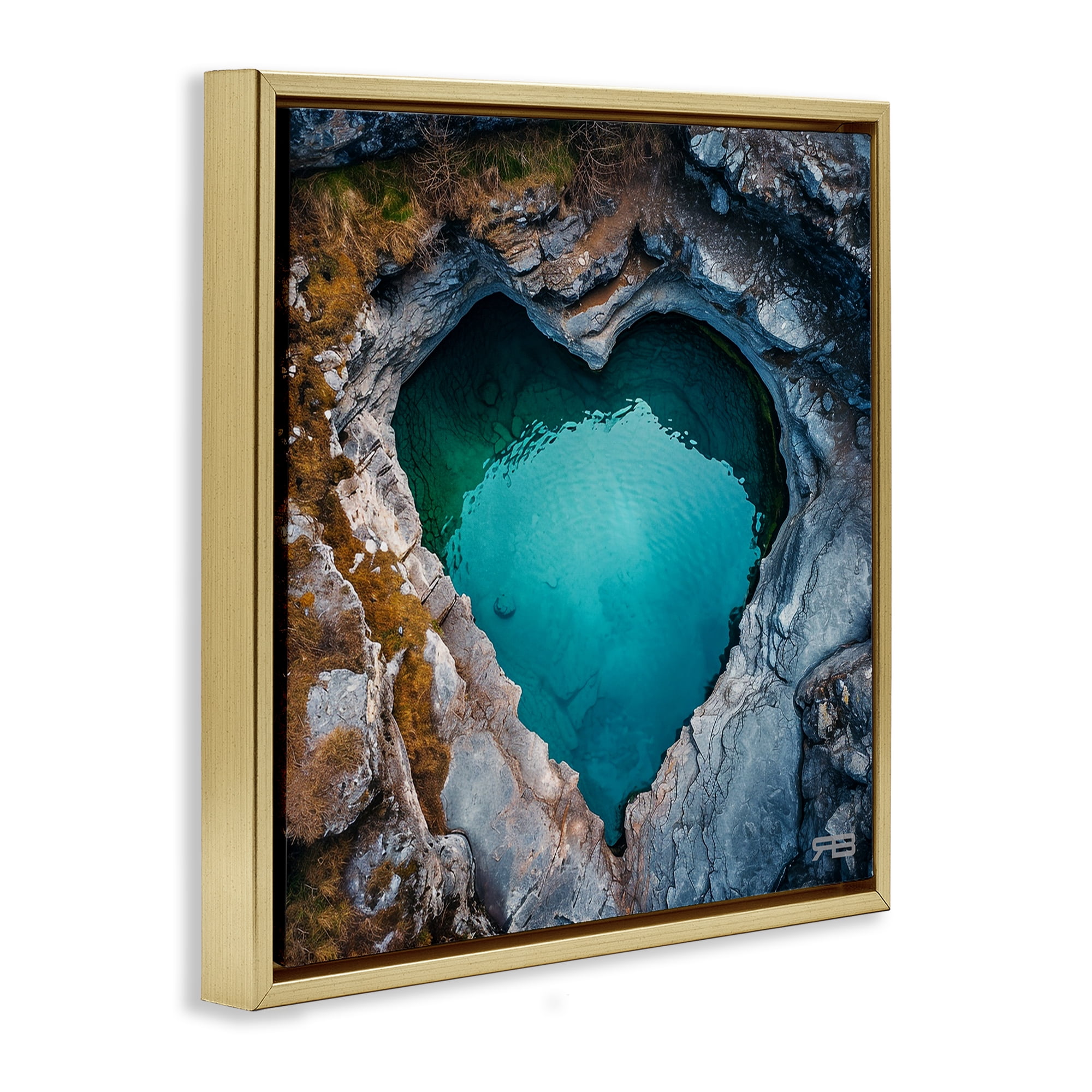 Stupell Industries Heart Shaped Natural Pool Landscape & Nature Painting Gold Floater Framed Canvas Art Print Wall Art, 25 x 25