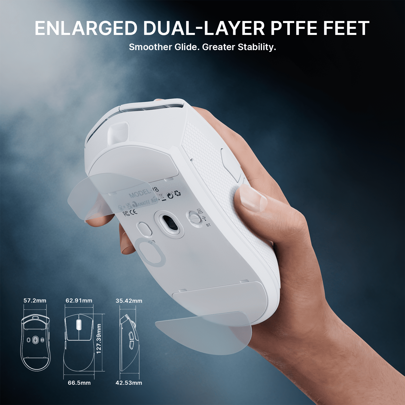 ATTACK SHARK V8 Wireless Gaming Mouse, Tri-Mode 2.4G/USB-C Wired/Bluetooth, PAW3950MAX Sensor, 42000 DPI, Dual 8000Hz Polling Rate, 59g Lightweight Design, Grip Tape Included, White