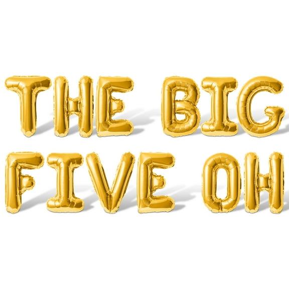 Letter Balloons - THE BIG FIVE OH 16" Inch Alphabet Letters Foil Mylar Balloon 50th Birthday Party Banner (Gold)