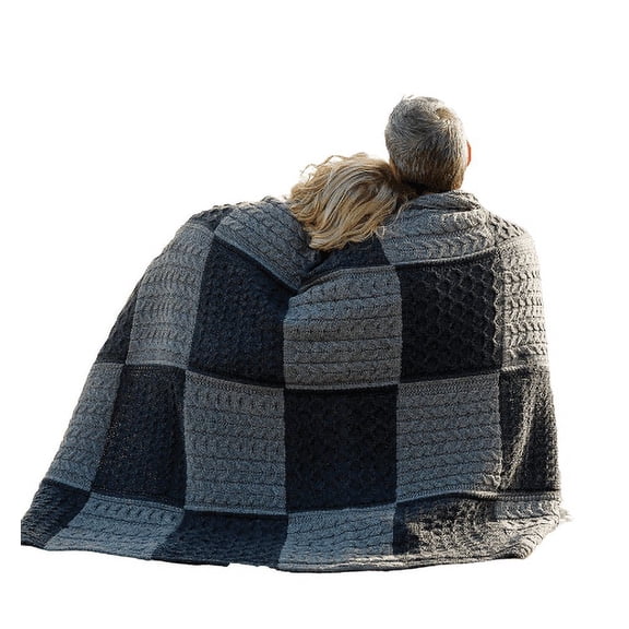 Aran Patchwork Merino Wool Blanket Irish High Quality Knitted Throw Made in Ireland