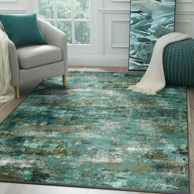 BEIMO Area Rugs 8x10 for Living Room Bedroom, Modern Abstract Machine Washable Rug, Large Soft Low-Pile Floor Carpet with Non Slip Backing for Dining Room, Turquoise