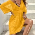 thumbnail image 5 of Aboser Womens Summer Beach Cover Ups Boho Lace V Neck Swimsuit Coverups Loose 3/4 Sleeve Beach Vacation Dress Elegant Embroidery Bathing Suit Cover up, 5 of 9