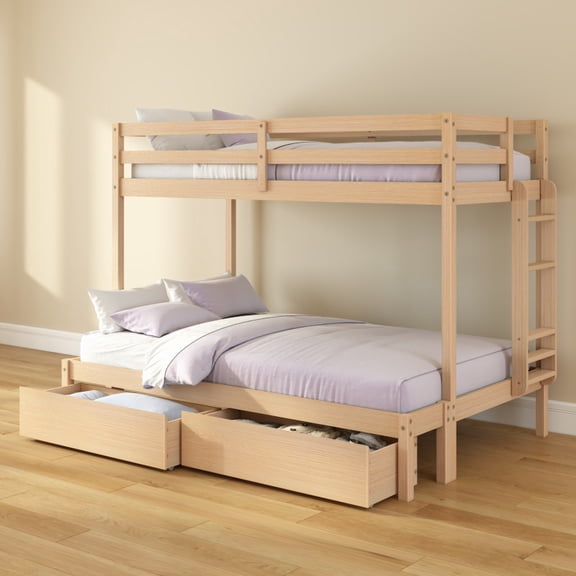 Bear Furniture Plywood Twin/Full Bunk w/ Underbed Storage Drawers, Oak Embossed Natural