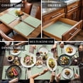 thumbnail image 3 of Sage Green Striped Placemats for Dinning Table Set of 4, Modern Simple Farmhouse Beige Burlap Kitchen Place Mats Waterproof Cloth Table Mats, Indoor Outdoor Placemats Easy Clean Dinner Decor, 3 of 8