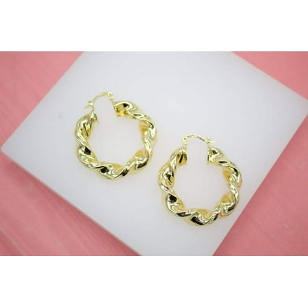18K Gold Filled Thick Twist Hoops French Hook Lever Back Earrings (K36)