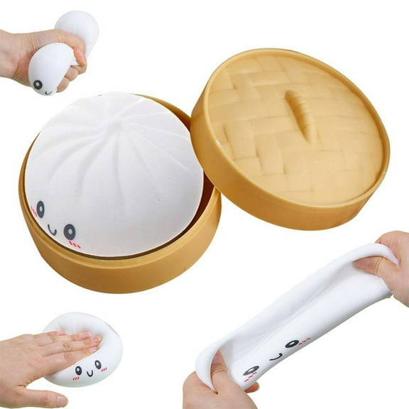 Giant Dumpling Squishy Stress Relief Toy with Steamer Box Soft Jumbo Bao Ball for Anxiety Sensory Play Gift