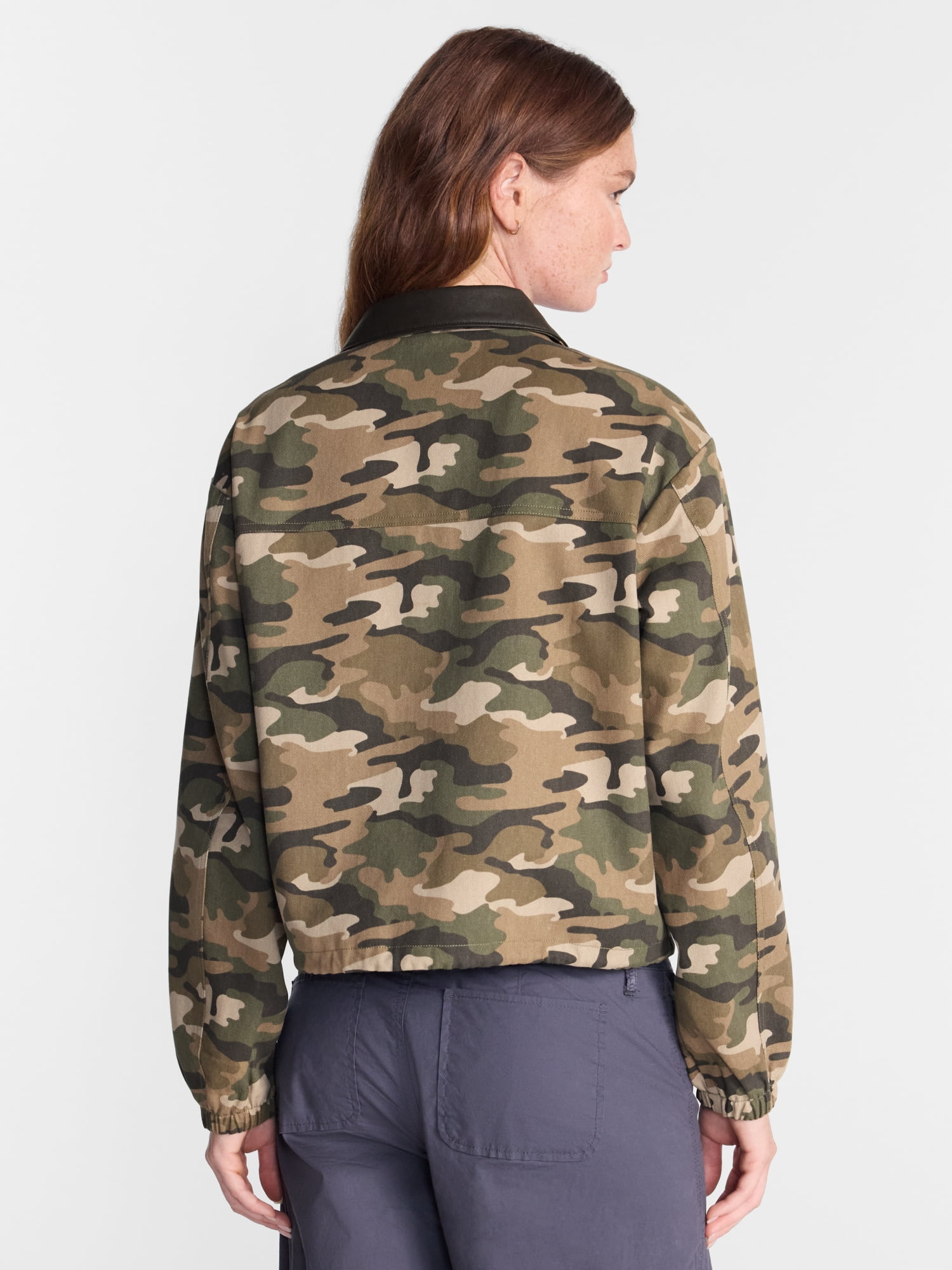 No Boundaries Cotton Twill Barn Jacket with Faux Leather Collar, Women's XXS-4X