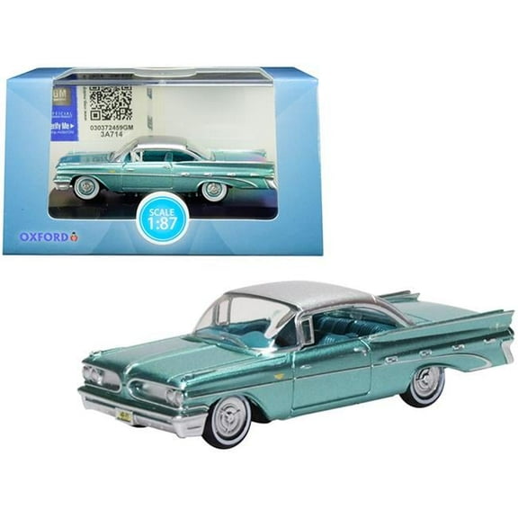 1959 Pontiac Bonneville Coupe Seaspray with Top 1 by 87 HO Scale Diecast Model Car, Green & Silver
