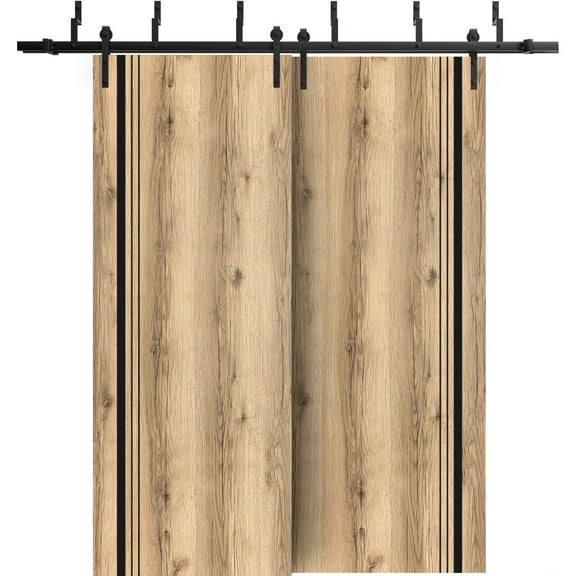 Sliding Closet Barn Bypass Doors 36 x 80 inches | Planum 0011 Oak with Frosted Glass | Sturdy 6.6ft Rails Hardware Set | Wood Solid Bedroom Wardrobe Doors