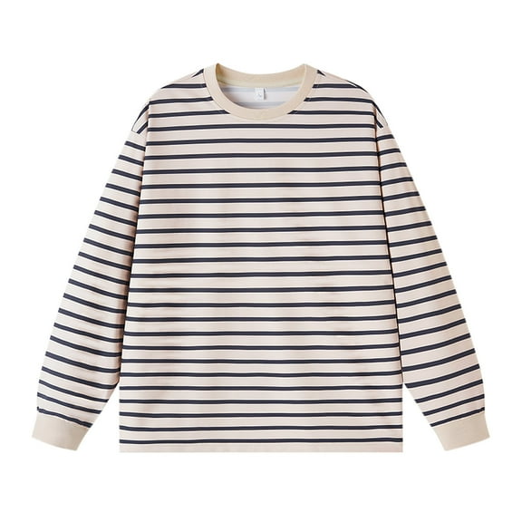 Men's T Shirts Casual Sports Round Neck Loose Long Sleeve Striped T Shirt Bottoming Shirt