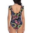 thumbnail image 6 of Yiaed Snake And Flower Print Women's Ruffled One Piece Swimsuit V Neck Swimwear Slimming Monokini for Woman-X-Large, 6 of 8