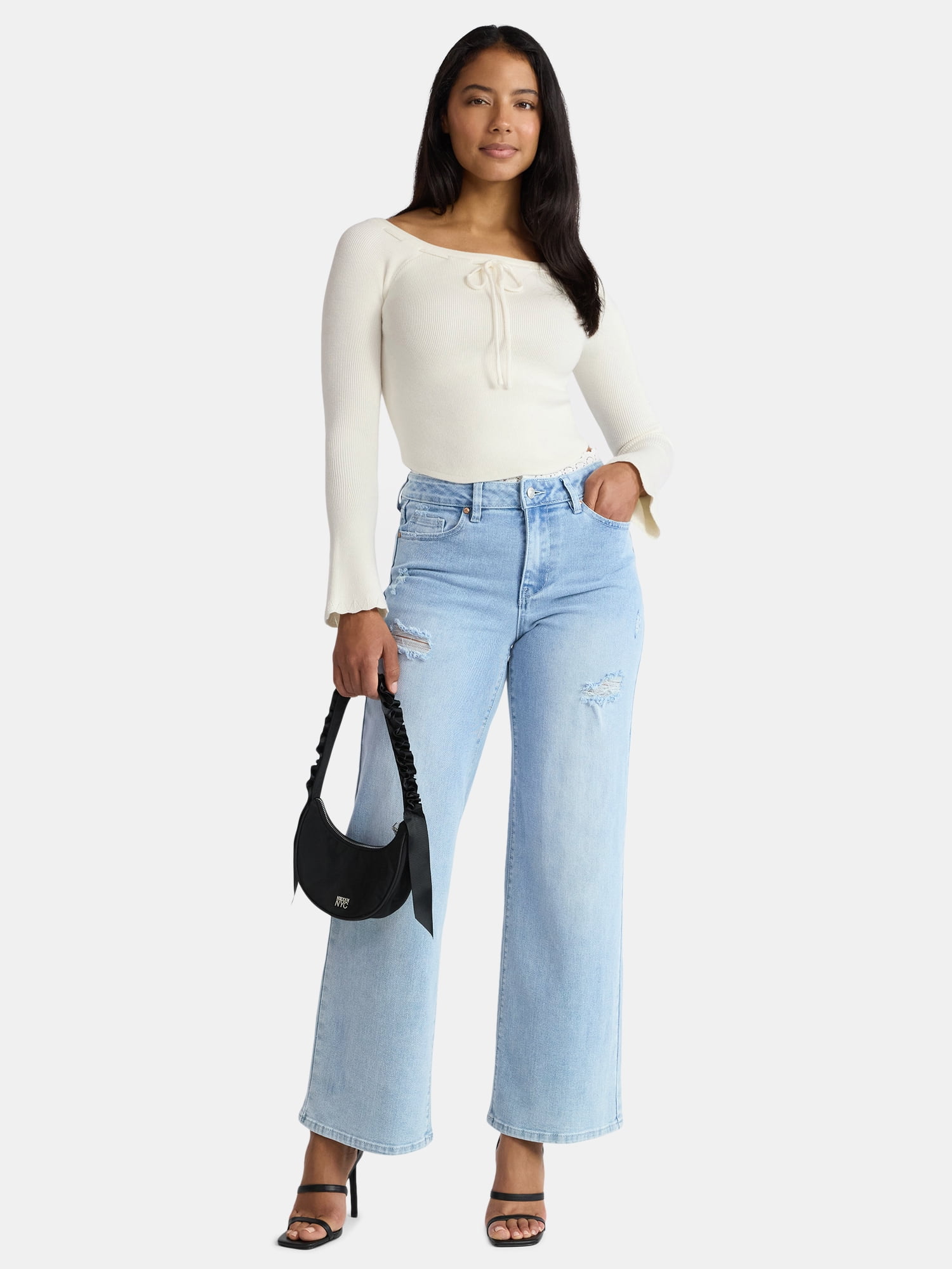 Madden NYC Women's Ribbon Top with Long Sleeves, Sizes XXS