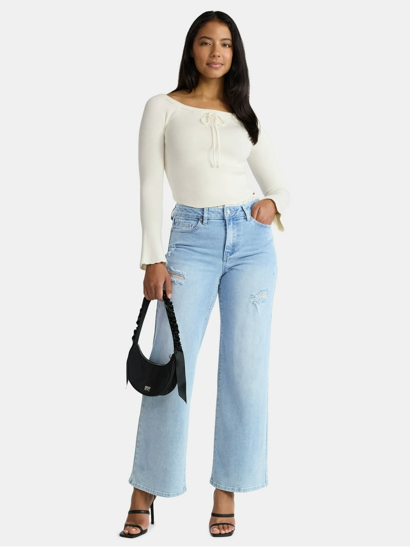 Madden NYC Women's Ribbon Top with Long Sleeves, Sizes XXS-XXL