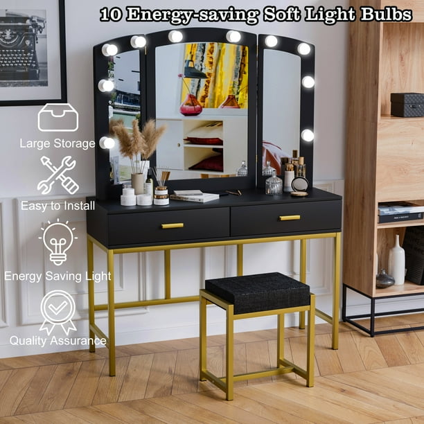 Semiocthome Modern Black Vanity Table Set with Mirror,Makeup Vanity