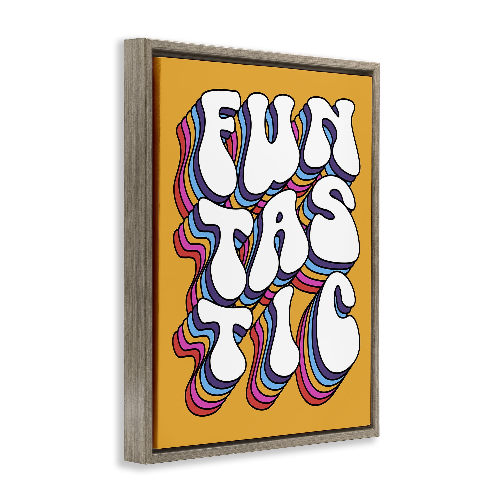Stupell Industries Funtastic Groovy Typography Text & Numbers Painting Brown Floater Framed Canvas Art Print Wall Art, 17 x 21
