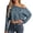Blue, variant on Womens Off Shoulder Boat Neck Long Sleeve Tops Oversized Leopard Print Tees Animal Pattern Base Layering Style T-Shirts