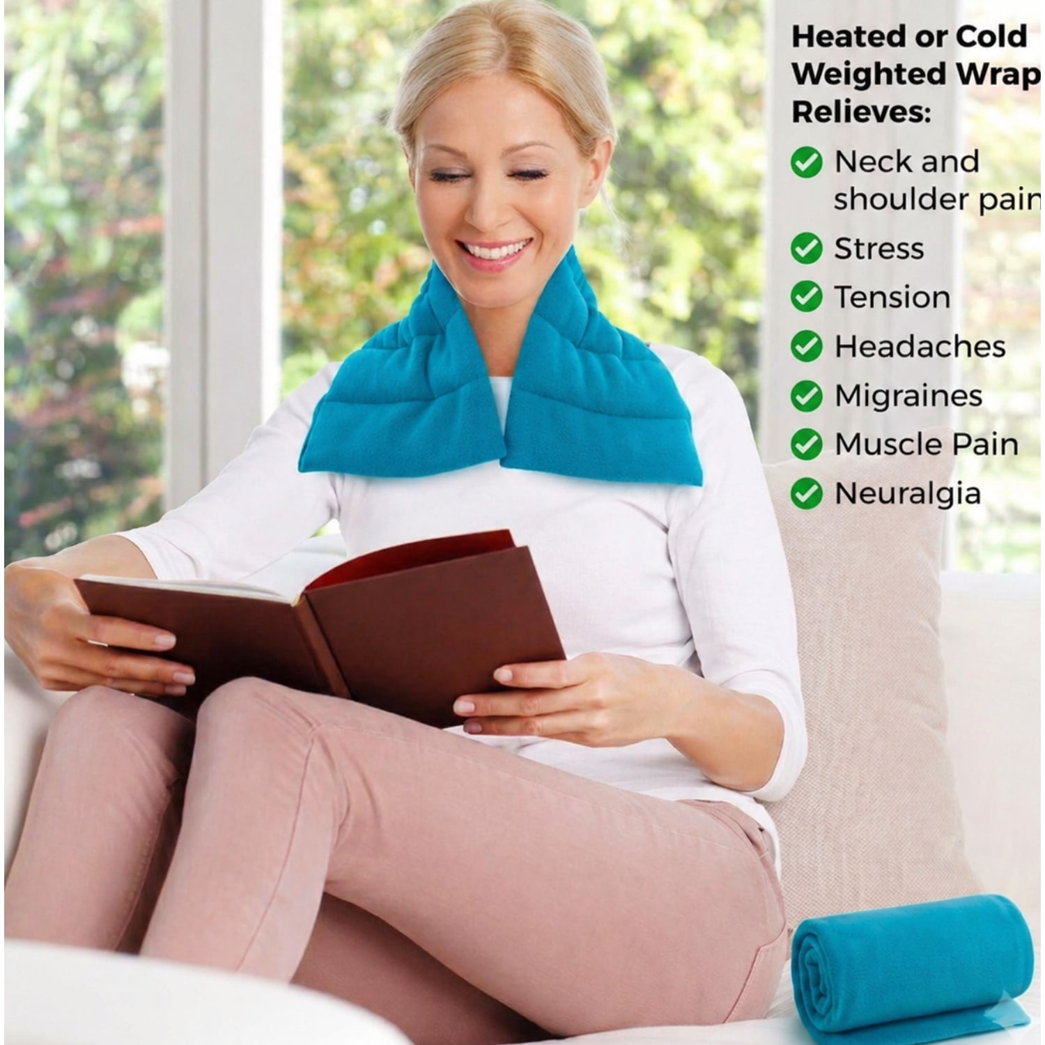 ComfortCloud Microwavable Heating Pads for Neck, Back and Lower Lumbar Relief, Teal, 22” x 7”, 2 Count