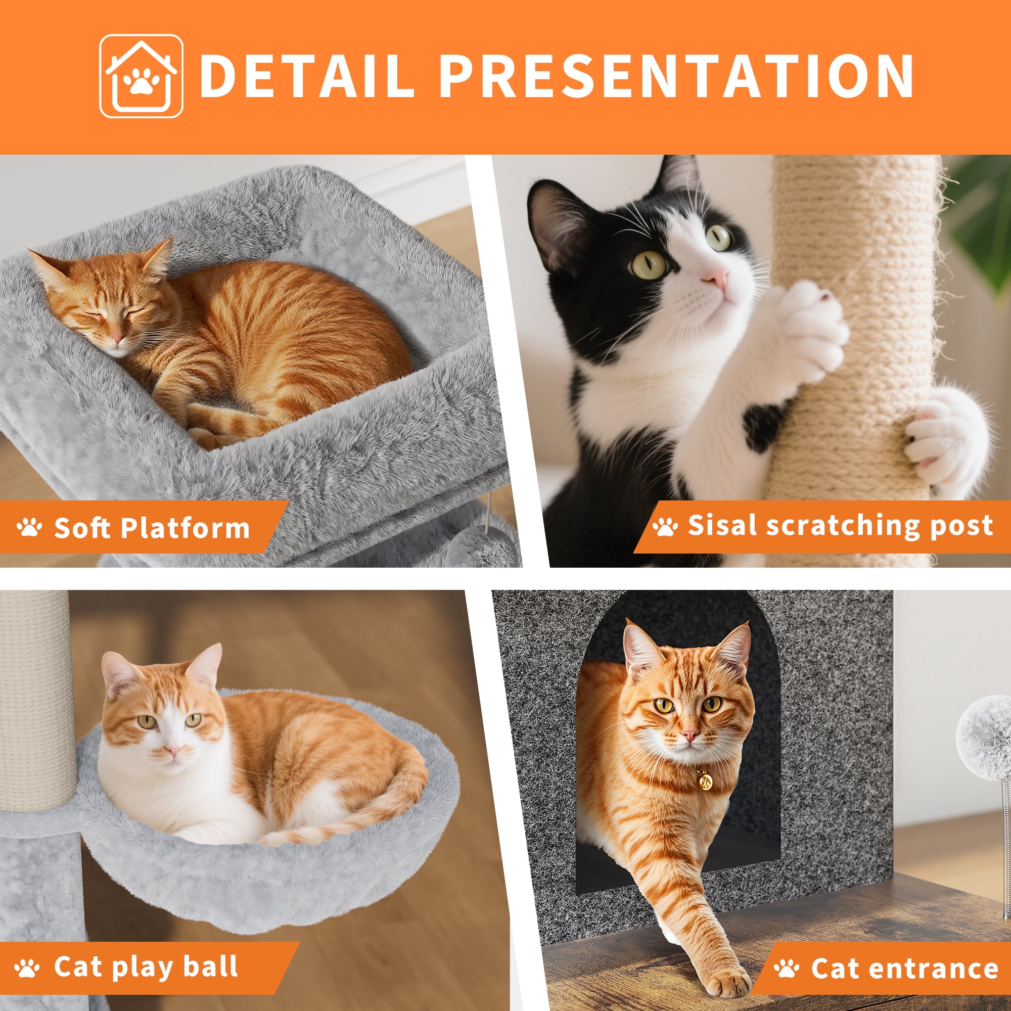 Accreate 2-in-1 Cat Tree with Hidden Litter Box Enclosure, Multi-Level Cat Tower with Scratching Post and Dangling Balls, Spacious Hammock, Indoor Cat Condo