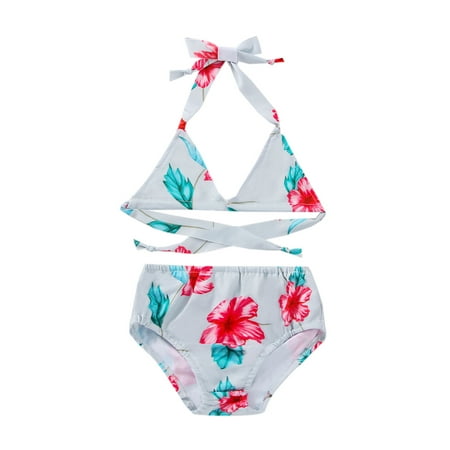 

aturustex 2Pcs Baby Girls Swimsuit Printing Tied Halterneck Tank Tops + Pantie Bathing Suit for Infants 0-24 Months