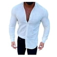 thumbnail image 1 of Chemises en Lin pour Hommes à Manches Longues, Boutonnées, Décontractées, Coupe Régulière, Été, Plage, 1 of 7