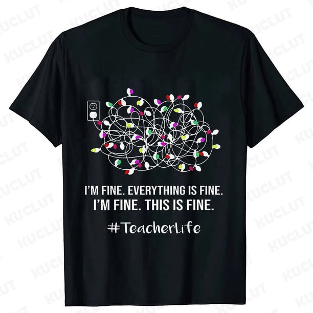 Estoy bien, todo está bien, ropa de mujer, luces navideñas, moda informal, ropa femenina, camisetas de manga corta, camisetas para mujer