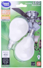 Great Value LED Multi-Use Bulbs, 4.5W, Soft White, 2 Count