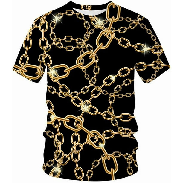 "Xishao Ropa Interior Hombre Camiseta Blanca Hombre Novedad 3D Golden Chain Print T-Shirt Estilo De Verano De Manga Corta De Lujo Royal Hombres Ropa Hip Hop Tops Y Camisetas" Xishao ropa