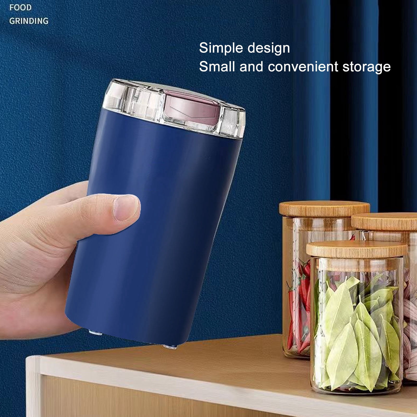 BIMZUC 200W Electric Coffee Grinder & Spice Crusher with Stainless Steel Blades, 80g Capacity, Blue/Purple (7.87 in / 20 cm)