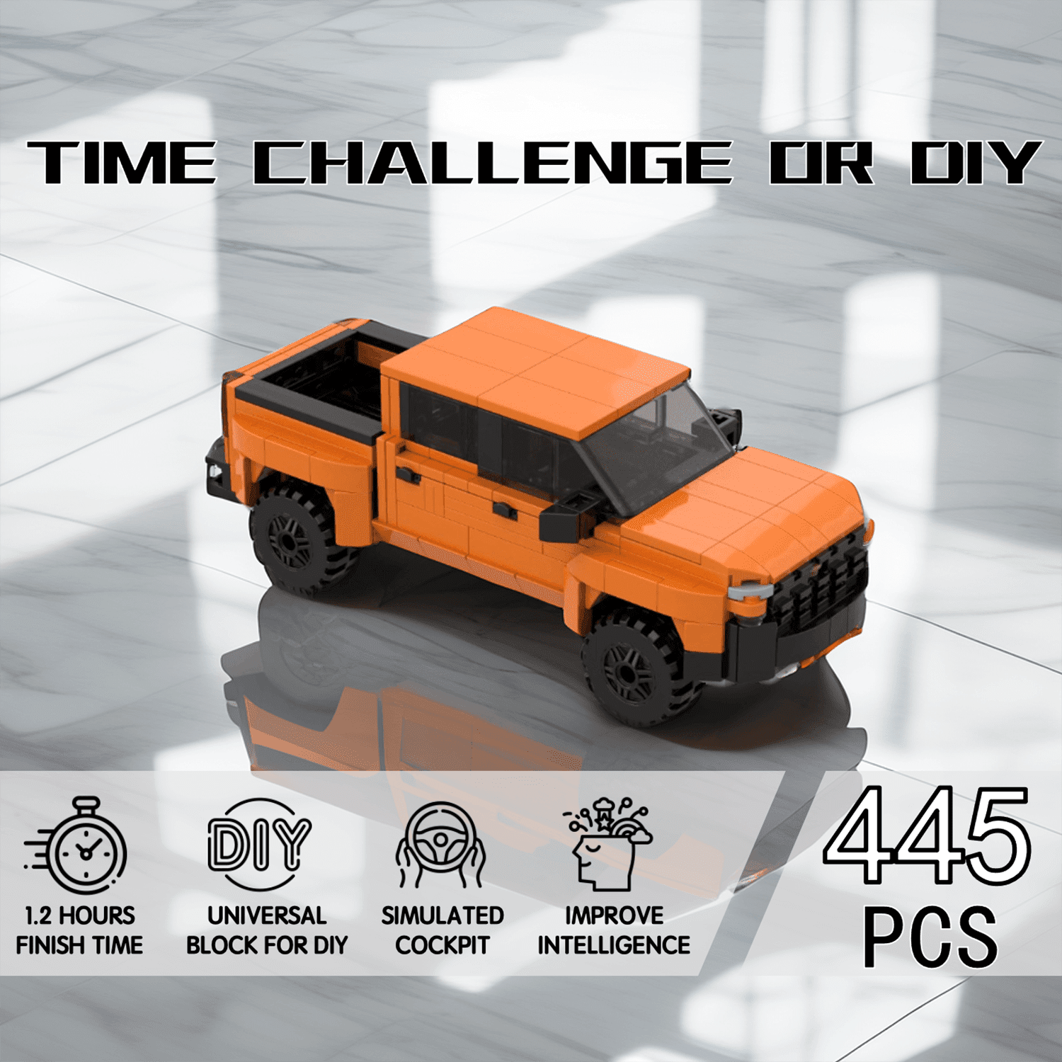 RIDEHILL Speed Champions Building Blocks Collectible Model Cars Kits for Adults, Orange Pickup Truck Race Car Building Kit, Famous Classic Car Set for Vehicle DIY Build a Car Building Toys(445PCS)