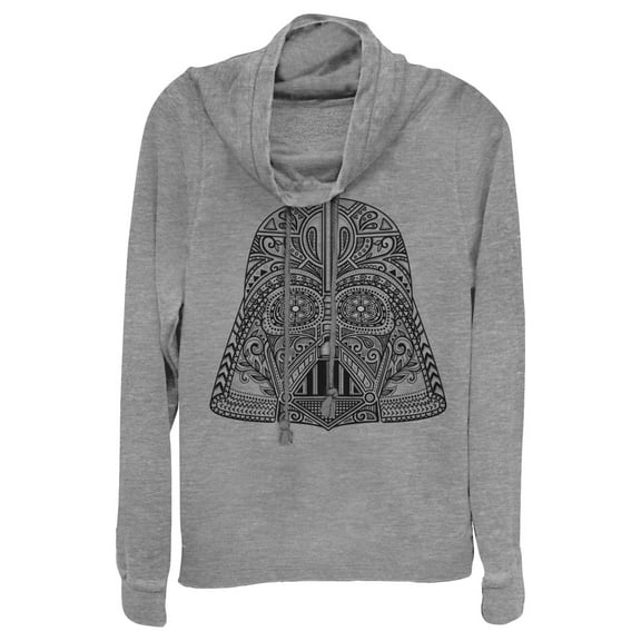 Junior's Star Wars Ornate Vader Helmet Cowl Neck Sweatshirt Gray Heather 2X Large