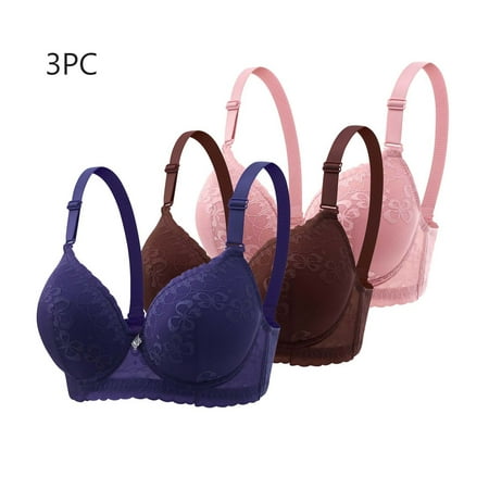 MLCDZ 3 Pack Lace Bras for Women Push Up Bralettes Full Coverage Corset Underwire Plus Size for Large Breasts with Support Sexy Minimizers Everyday Lingerie 3Pcs-Multicolor#02 46