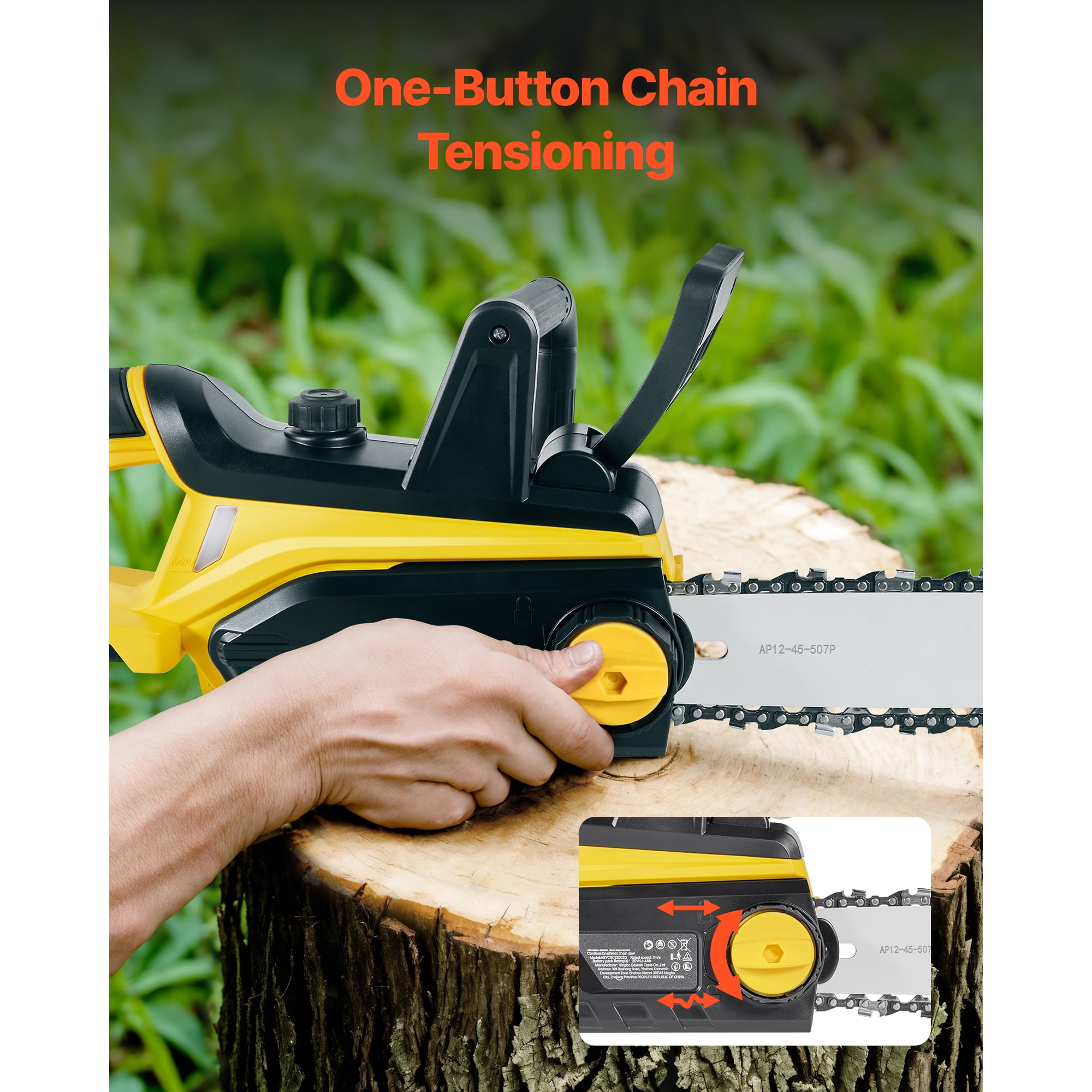 KFFKFF Cordless Chainsaw, 20V 12-Inch Brushless Electric Saw with 4.0Ah Battery and Fast Charger, Lightweight Tool for Tree Cutting, Woodwork, Pruning, and Trimming