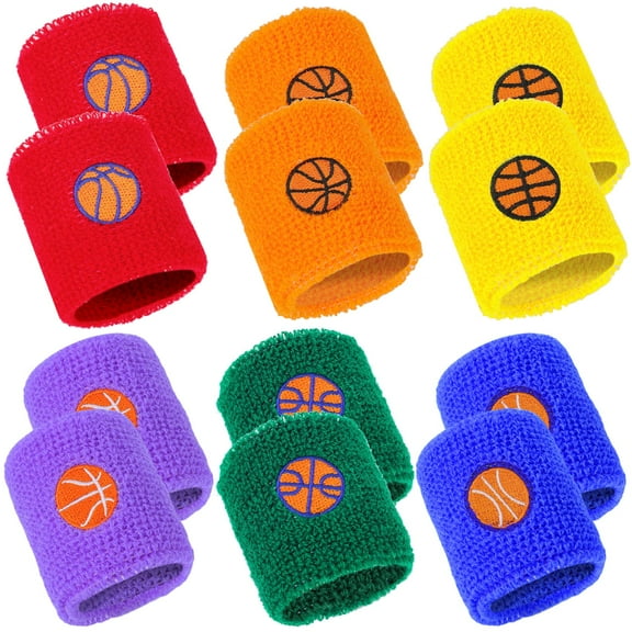 24 Pieces Sports Wristbands for Kids,Colorful Wrist Sweatbands,Cotton Terry Cloth Wristbands with 6 Basketball Design,Wrist Band Sweat Band for School Students Sports Basketball Party Favors,6 Colors