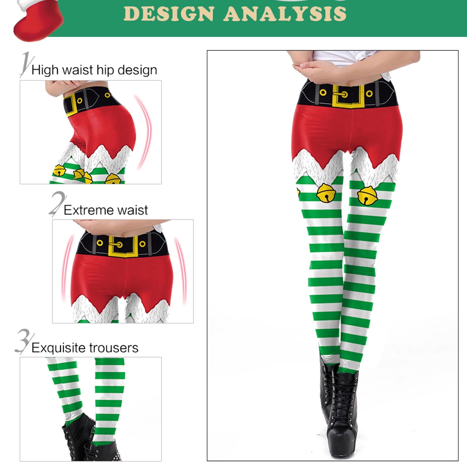 Legging De Noël Pour Femme - Imprimé Festif Élastique - Taille Haute - Cadeau Idée Fêtes - 3