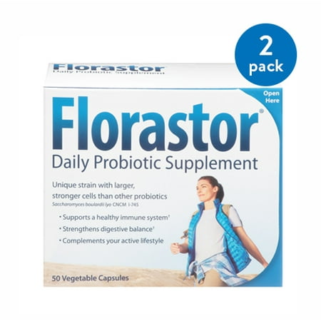 (2 Pack) Florastor® Daily Probiotic Supplement 250mg Capsules 50 ct