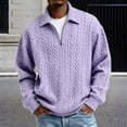 thumbnail image 2 of Mens Quarter Zip Sweater Long Sleeve Cable Knit Neck Polo Soft Casual Pullover Sweaters Light Purple XXL, 2 of 4