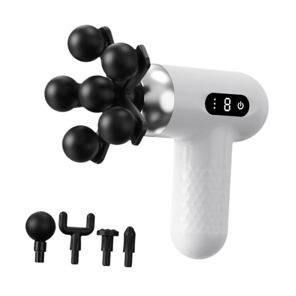 Masajeador de cabeza Masajeador de percusión eléctrico Carga USB 4 tipos de cabezales de masaje Blanco