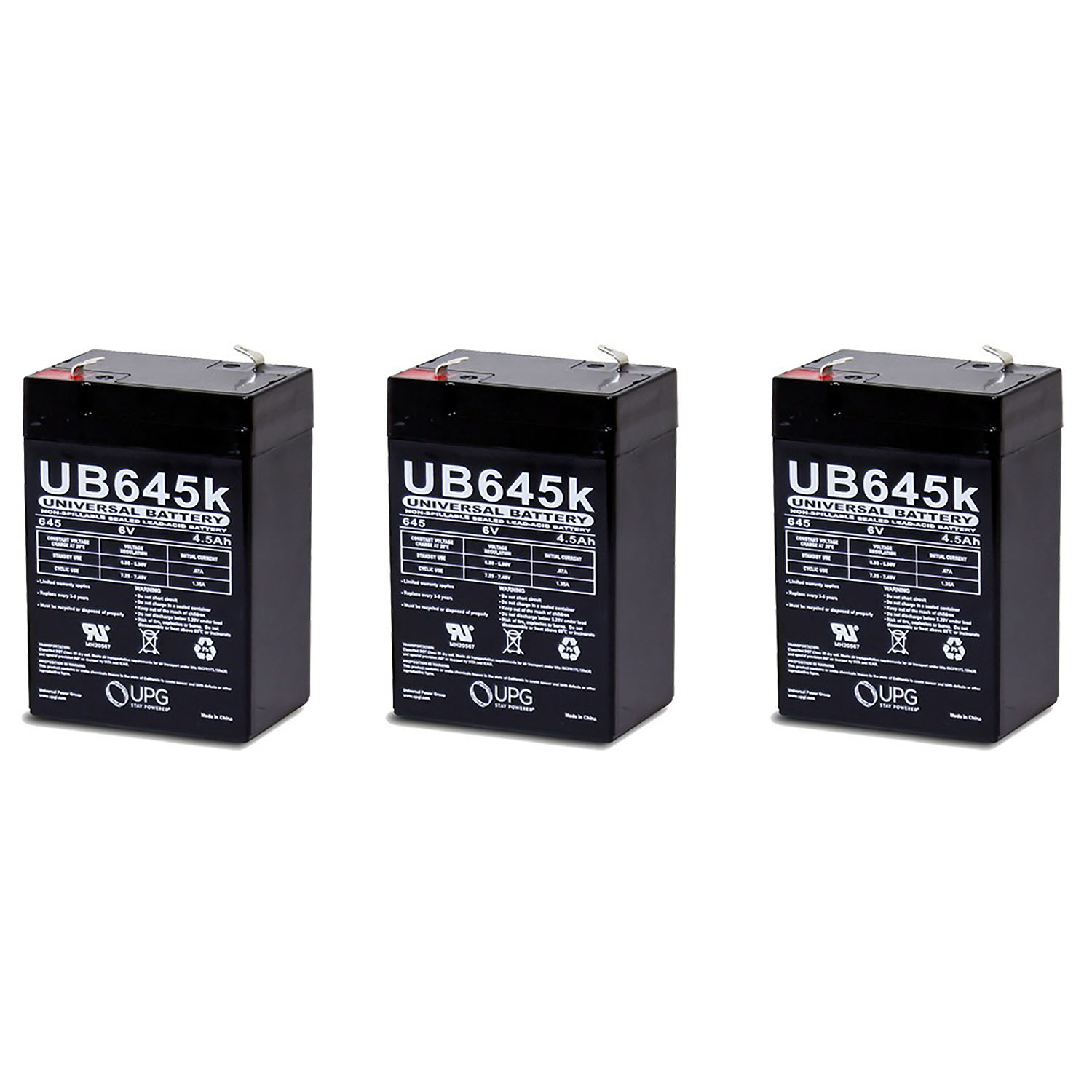 UB645 PS640 6V 4.5Ah Sealed Lead Acid SLA Alarm Battery - 3 Pack - image 1 of 1