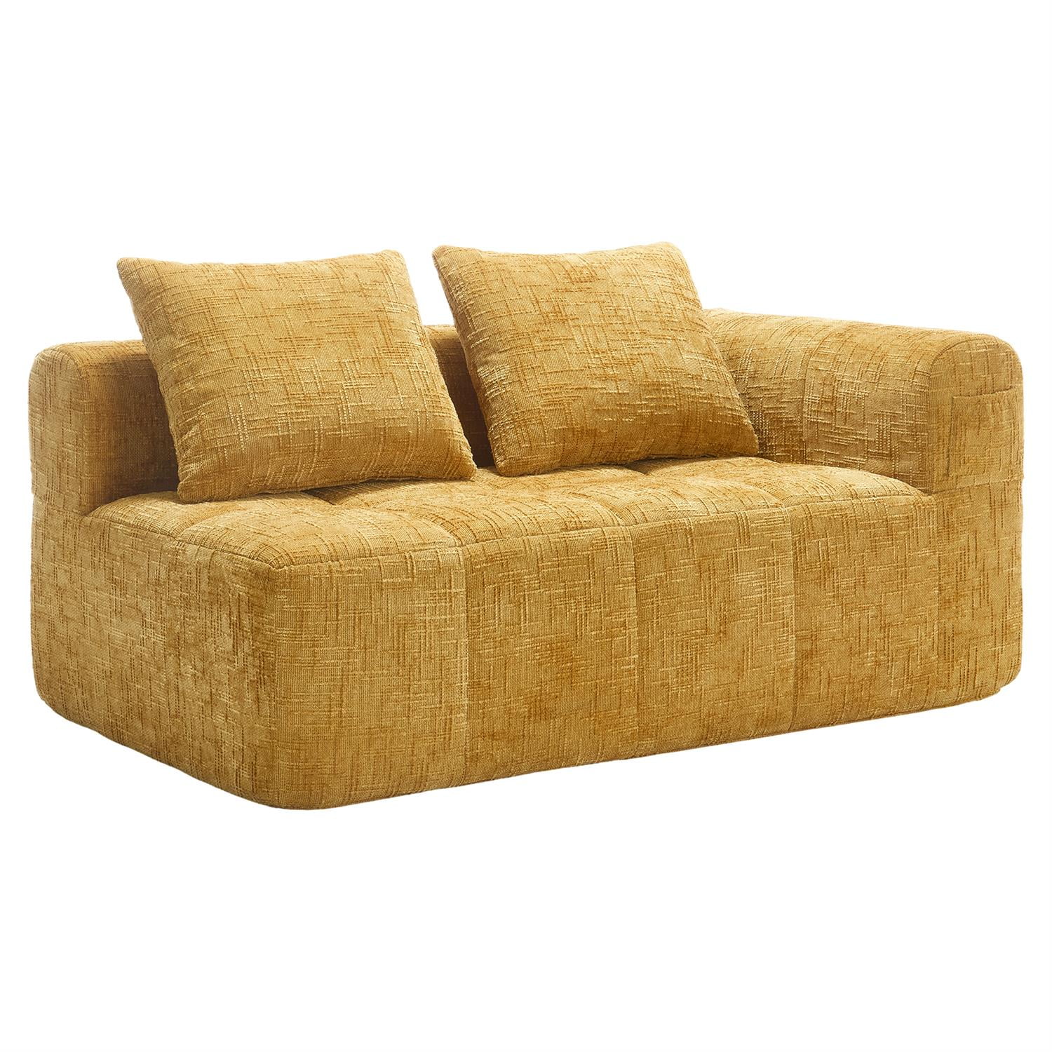 Demi Bonn 62" Plush Chenille Loveseat Sofa, Modular Sleeper for Living Room, Bedroom, Apartment Lounge, Stylish & Comfortable Couch, Yellow