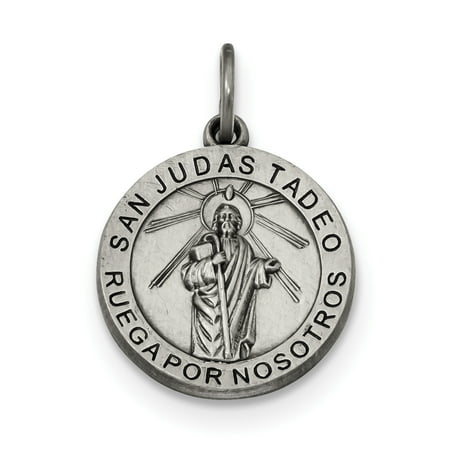 Sterling Silver Antiqued Satin - Sterling Silver Satin Antiqued Spanish St. Jude Thaddeus Medal Pendant QC9125