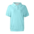 thumbnail image 4 of GXIPO Collared Shirts for Women Polo Style 3-Button Cotton Short Sleeve Casual Summer Tops Cyan M, 4 of 5