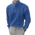 thumbnail image 2 of Camisa informal de manga larga con cuello alto y cuello en V de color sólido para hombre Pompotops oipoqjl52850, 2 of 6
