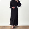 thumbnail image 4 of Quixlent Women Evening Dress Pleated A-line Long Lantern Sleeves Pleated See-through Mesh Stand Collar Tight Waist Ruffle Patchwork Maxi Dress, 4 of 8